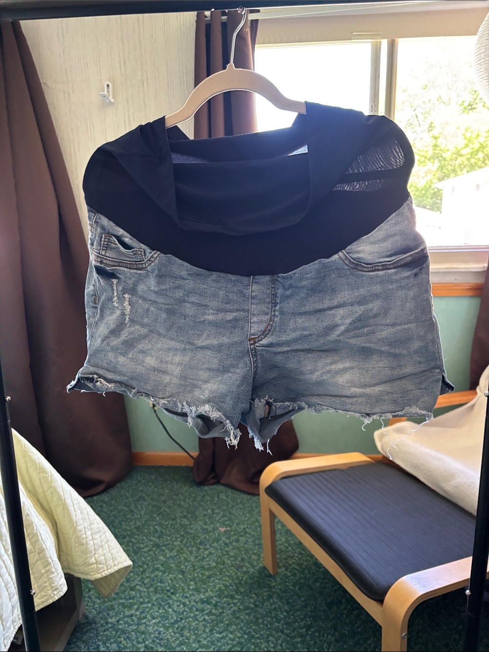 Maternity Denim Shorts with Navy Over the Belly - Blue